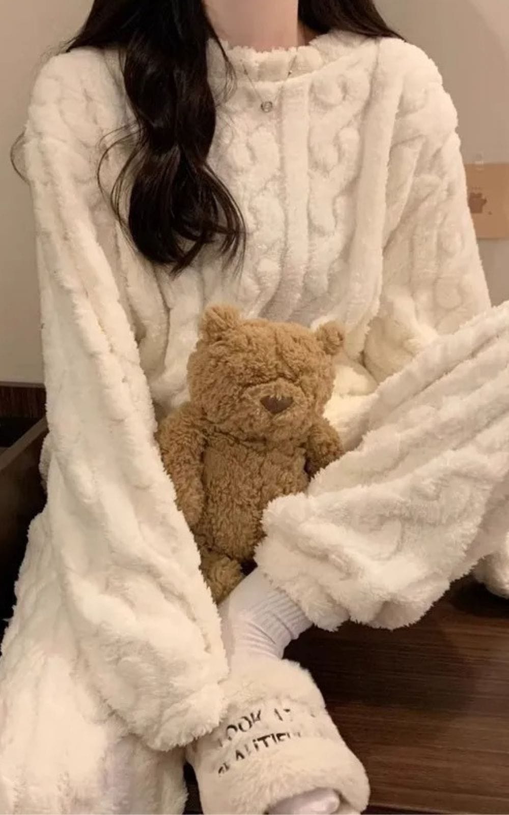 Pyjama Chaud Femme | Polaire Blanc / convient aux silhouettes de 40 kg à 70 kg