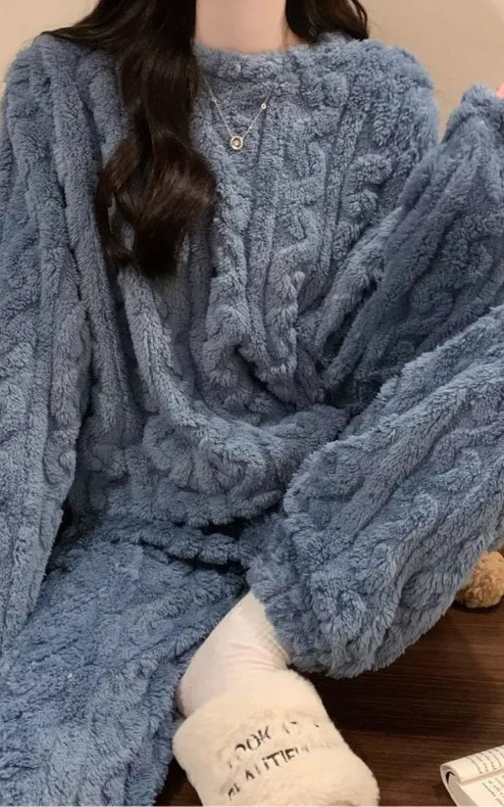 Pyjama Chaud Femme | Polaire Bleu / convient aux silhouettes de 40 kg à 70 kg