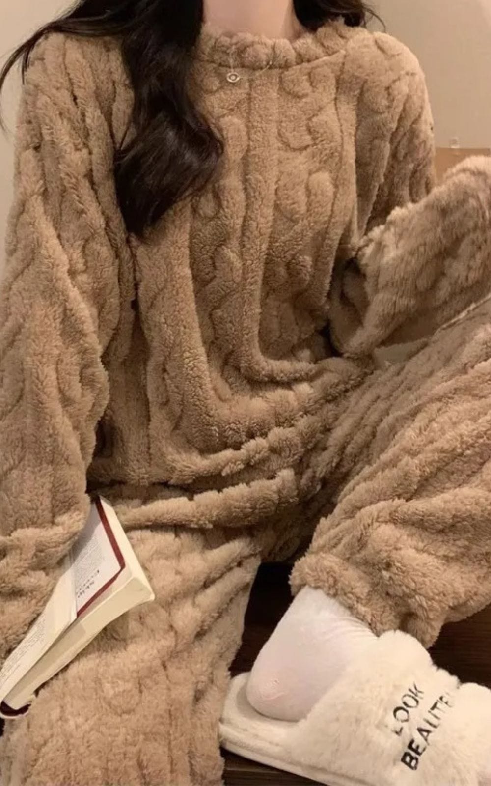 Pyjama Chaud Femme | Polaire Marron / convient aux silhouettes de 40 kg à 70 kg