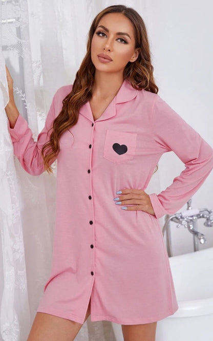 HeartPrintCharm | Chemise de Nuit Boutonnée