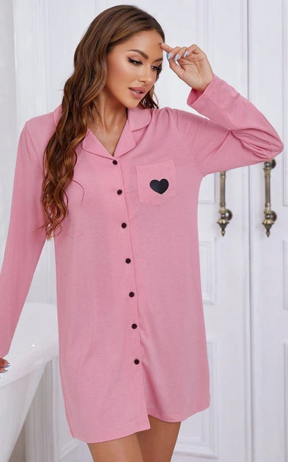 HeartPrintCharm | Chemise de Nuit Boutonnée