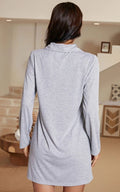 Robe de nuit grise à manches longues pour femme, confortable et élégante