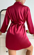 Robe de chambre femme en soie rouge, élégante et confortable pour détente