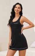 Pyjama femme noir sans manches avec poche et bordure blanche, confortable et élégant pour détente