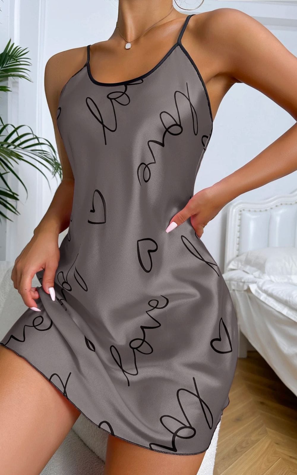 Chemise de Nuit Femme | Satin  Gris / S