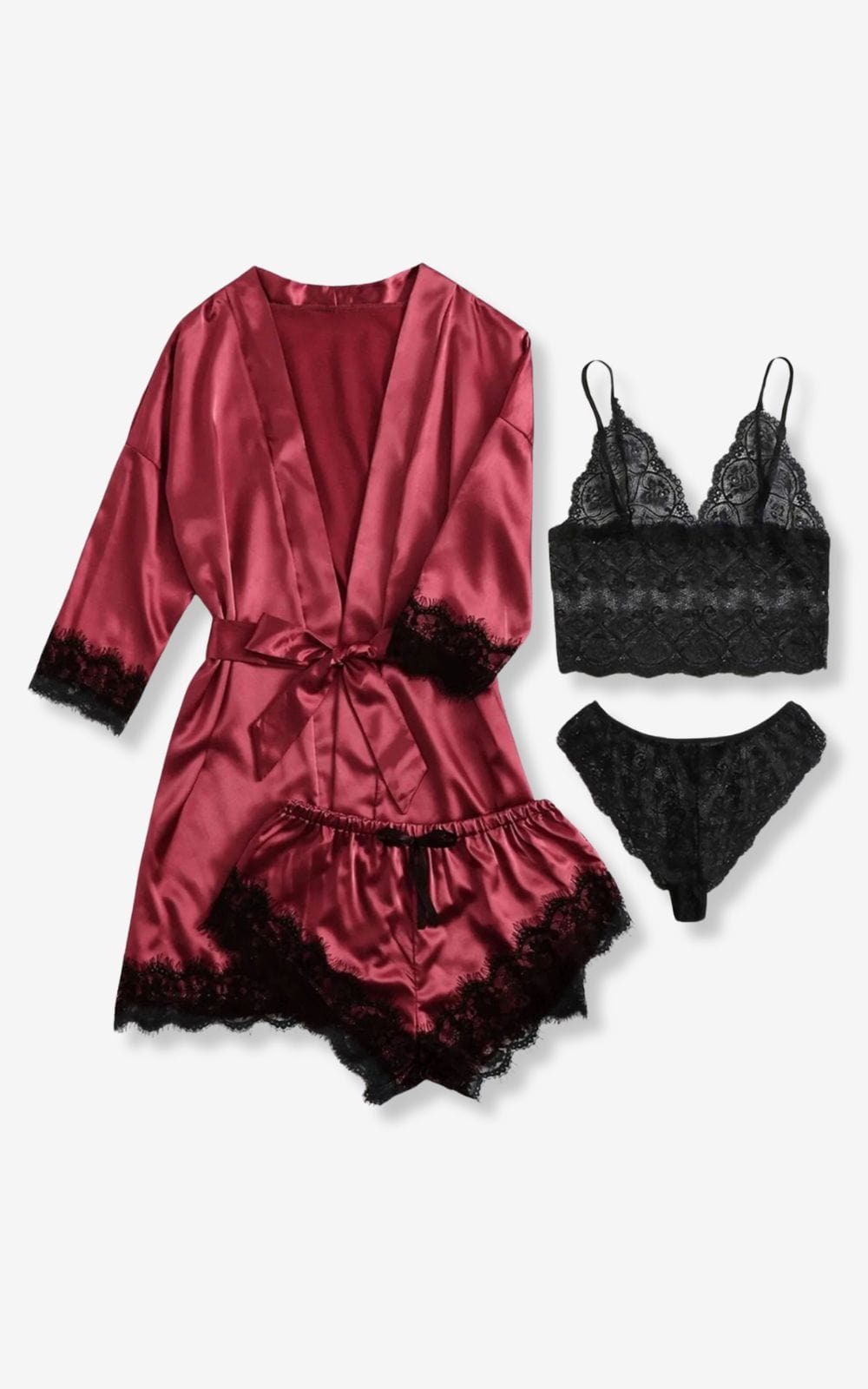 Pyjama 3 Pièces Femme Hiver - Haut Manches Longues Et Pantalon En Dentelle Douce - Ensemble Chaud Pour Nuit