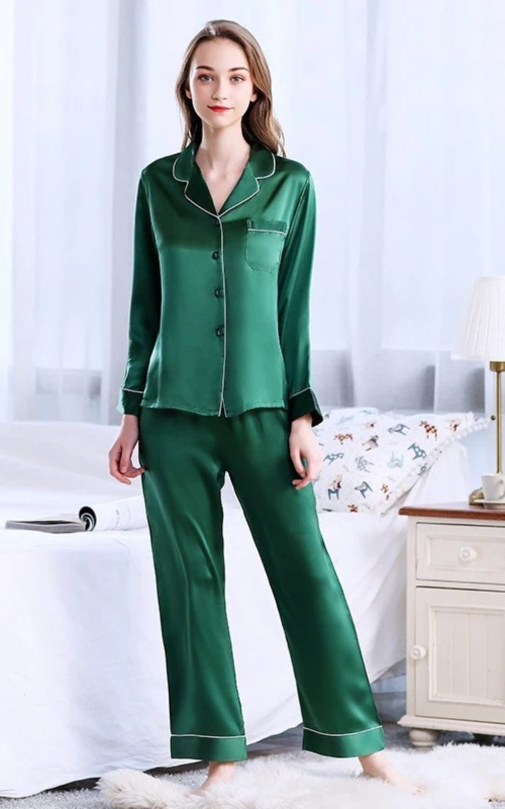 Pyjama satin vert sale