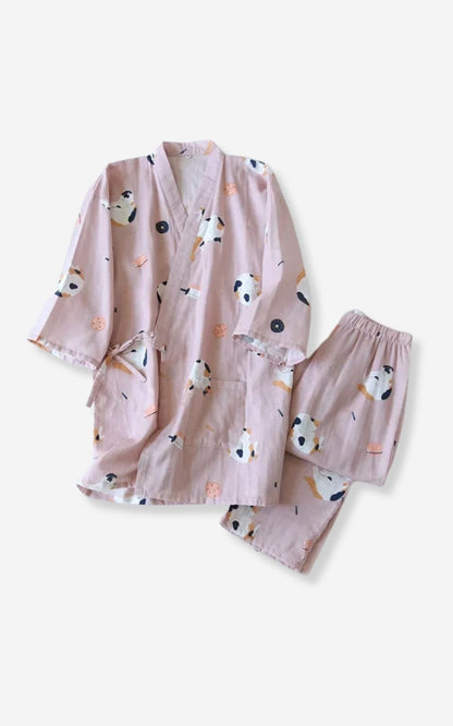 Pyjama Kimono Femme | Modèle #SoftKimono Neko / M
